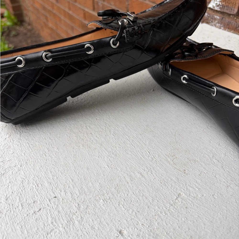 Calvin Klein Black Quilted Patent Driving Loafers with Bow Detail - Picture 4 of 8